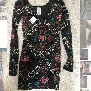 Free People NWT mini black and floral dress